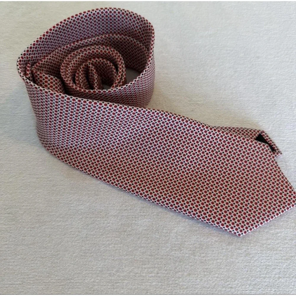 Cape Cod Neckwear Silk Tie Mens Red White Preppy Micro Geometric Dot Pattern